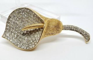 Gorgeous Vintage Signed Nolan Miller Pave Crystal Rhinestone Cala Lily Brooch