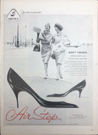 Vintage 1959 Air Step Brown Shoe Company High Heels Print Ad Art