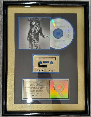 Riaa Lenny Kravitz " Mama Said " Gold Sales Award Cd Cassette Award Plaque