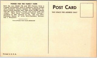 Vintage 1950s ALLIS - CHALMERS Advertising Postcard 