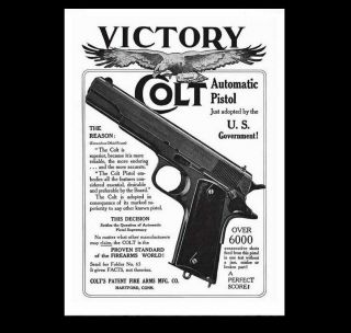 Vintage 1911 Colt 45 Pistol Photo Advertisement Print,  Military War Army Gun