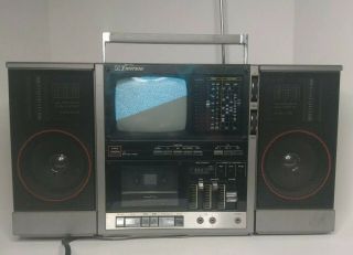 Vintage 1983 Emerson Xlc - 555 Portable Tv Am/fm Radio Cassette Player Boom Box
