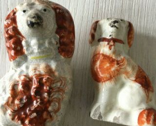 2 X Small Vintage Staffordshire? Spaniels Dogs.  Ornament Figurine