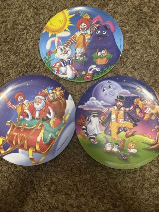 3 Vintage Mcdonalds Plates Easter,  Halloween,  And Christmas 1996 And 1997