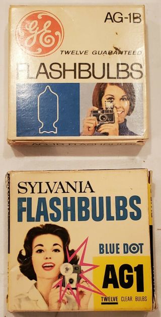 Vintage Flashbulbs Sylvania Blue Dot Ag1,  Ge Ag - 1b,  Nos For Film Camera In Boxes