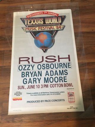 1984 Texxas World Music Festival Poster 19x32 Rush Ozzy Osbourne