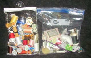 Sewing Thread Needles Bobbins Assorted Craft Room Quilt Supplies Vintage 2 Bags