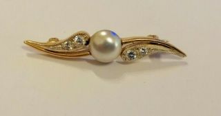 Vintage Silver Gilt Brooch With Pearl And White Gem Stone Detail