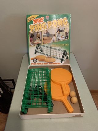 Vintage Official Nerf Ping Pong Table Tennis Set Parker Brothers 1982