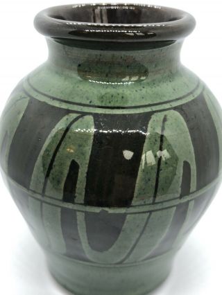 Vintage Mid Century Studio Pottery Signed Small Vase Green Brown