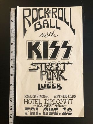 Kiss Flyer 1970’s Rock And Roll Ball With Kiss 8.  5x14