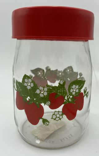 Vintage Kitchen Glass Canister Storage Jar W/twist Lid Retro Strawberry 1 Liter
