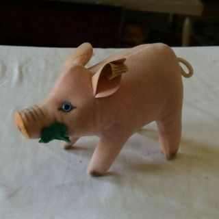 Vintage Steiff 6 " Pig Piggy Pink Toy Doll Stuffed Animal Clover Ear Button