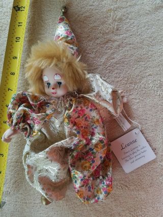 Classic Treasures Clown Doll Gold & Floral W/ Hat Rare Leanne Collectible 11”