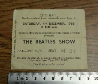 Beatles Concert Ticket December 4 1965 8:45 Pm Newcastle Upon Tyne