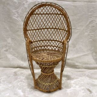 Vintage Wicker Rattan Doll Chair 16” Tall Boho Decor Peacock Potted Plant Stand