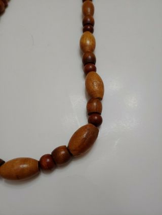 Vintage Wooden Bead Necklace 30 " Long Natural Color Earth Brown
