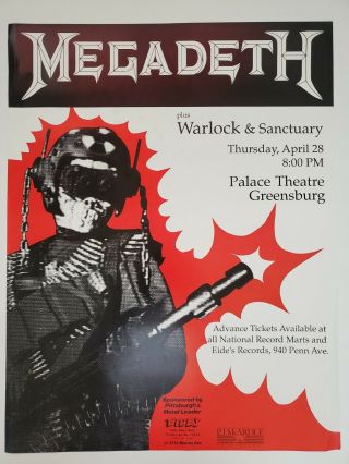 1988 Megadeth Concert Poster Pittsburgh Rock Thrash Metal Vintage