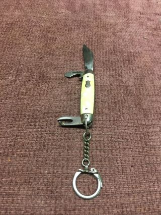 Vintage Tiny Imperial Usa Pocket Knife Keychain Key Ring Cracked Ice Can Opener