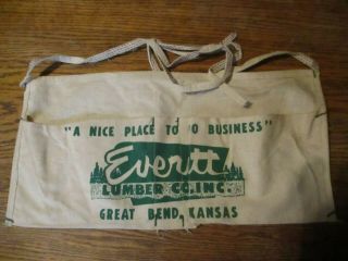 Vintage Everitt Lumber Company Nail Apron Great Bend Kansas White & Green Euc