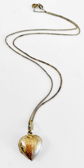 Vintage Sterling Silver 925 Etched Heart Locket Pendant & Necklace Hallmarked