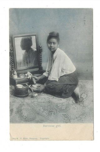 Vintage Postcard A Burmese Girl.  Cancelled Sea Post Office 1908 To London