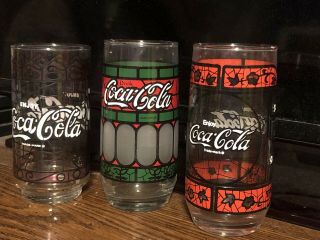 Set Of Three Vintage Collectible Coca Cola Glasses