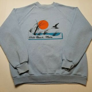 Vtg Wells Beach Maine Sweatshirt Mens Xl Jerzees Sun Seagull Sand Usa 90s U92
