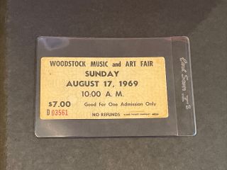 Woodstock 1969 $7 Black Sunday Ticket Stub Jimi Hendrix Janis Joplin