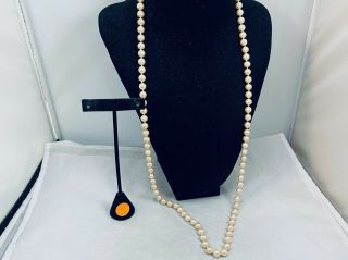 Vtg.  Monet Cream Faux Pearl Gold Tone Long Beaded Necklace