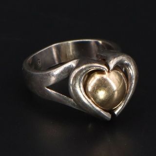 Vtg Sterling Silver - Gold Accent Bead Ball Sphere Heart Ring Size 4.  5 - 5.  5g