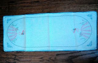 Vtg Hand Embroidered Linen Crinoline Lady Crochted Edge Table Runner L25 " W10 "