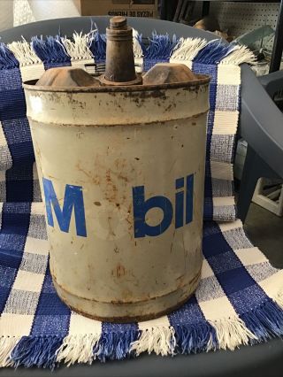 Vintage Mobil Motor Oil Metal Can 5 Gallons