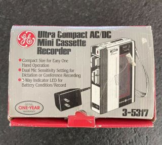 Vintage Ge Ultra Compact Ac/dc Mini Cassette Recorder 3 - 5317 - -