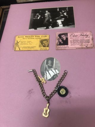 2 1956 Elvis Fan Club Membership Cards,  Rca Promo Photo And Elvis Charm Bracelet
