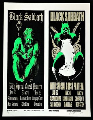 Black Sabbath Poster Pantera Signed Rd Chris Mohrmann Texas 1998 Uncut