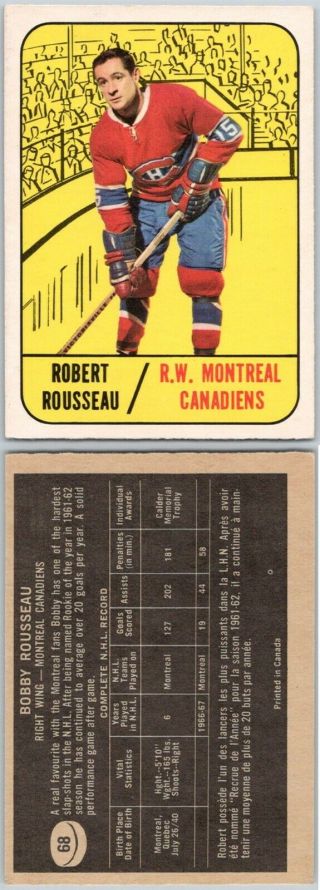 Vintage Hockey Card Topps 1967 Montreal Canadiens Bobby Rousseau No1978