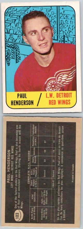 Vintage Hockey Card Topps 1967 Detroit Red Wing Paul Henderson No253