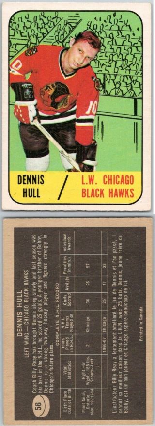 Vintage Hockey Card Topps 1967 Chicago Black Hawks Dennis Hull No944