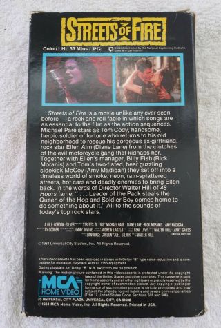 Rick Moranis Streets of Fire Vintage VHS Tape VCR Movie A Rock And Roll Fable 3