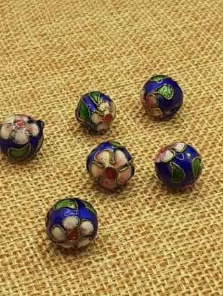 6 Vintage Blue Cloisonne Floral Loose Beads Craft Design Jewelry Making