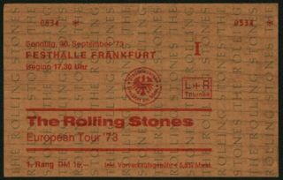 The Rolling Stones - 1973 Rare Full Concert Ticket (frankfurt,  Germany - Festhalle)