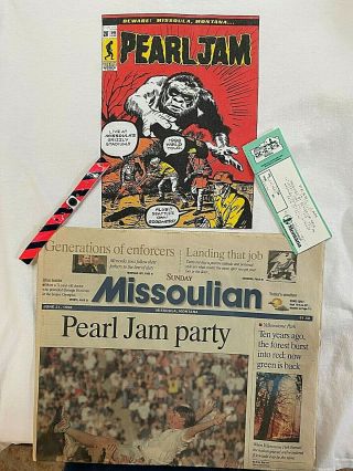 Pearl Jam 1998 Yield Tour Missoula Ames Bros Show Shirt W/ Orig Ticket & Paper