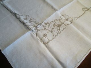 Ivory Linen Tablecloth 41 " W/beige Embroidery Vintage,  Very Pretty