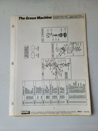 Vintage The Green Machine Model 2230 String Trimmer Brush Cut Part List Picture