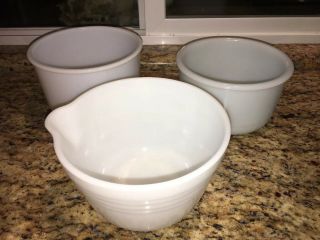Set Of 3,  Vintage White Milk Glass Mixing\batter Bowls,  Pyrex