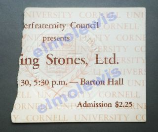 1965 Rolling Stones Concert Ticket Stub Cornell Univ 10/30/65 Custom Ticket Rare