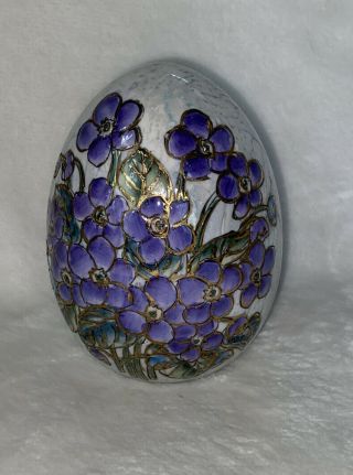 Vintage Decorative Cloisonne Egg Gold Purple Enamel Floral Design 4 "