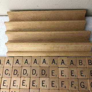 Vintage Scrabble Game Natural Wood Replacement Letters 100 Tiles & Rails Holders 3
