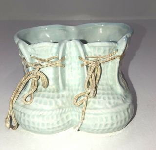 Vintage Blue Ceramic Baby Booties Boy Planter With Real Laces Made In Japan 3 " T